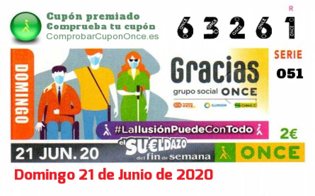 Sueldazo ONCE premiado el Domingo 21/6/2020