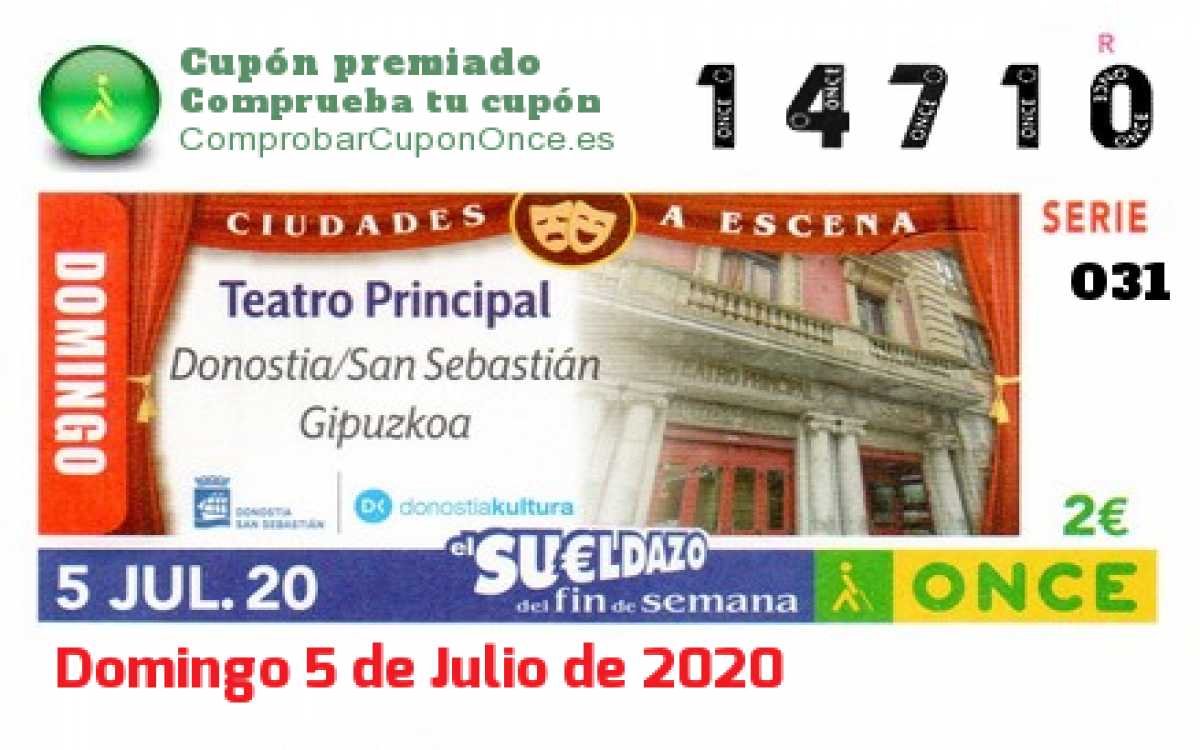 Sueldazo ONCE premiado el Domingo 5/7/2020