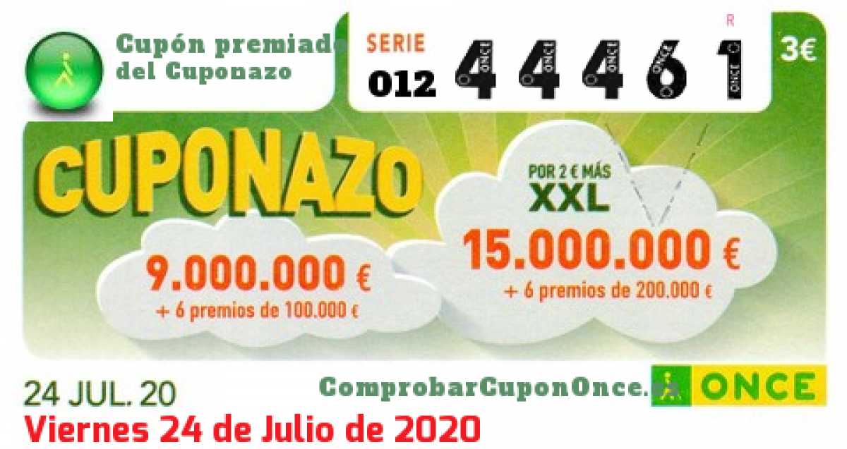 Cuponazo ONCE premiado el Viernes 24/7/2020