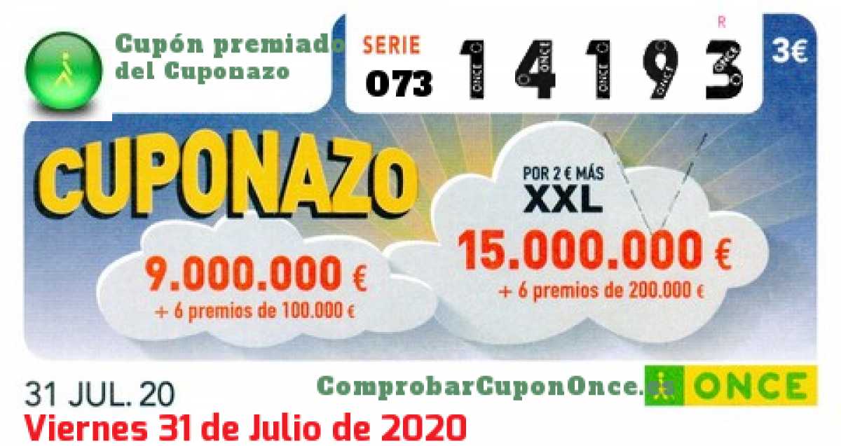 Cuponazo ONCE premiado el Viernes 31/7/2020
