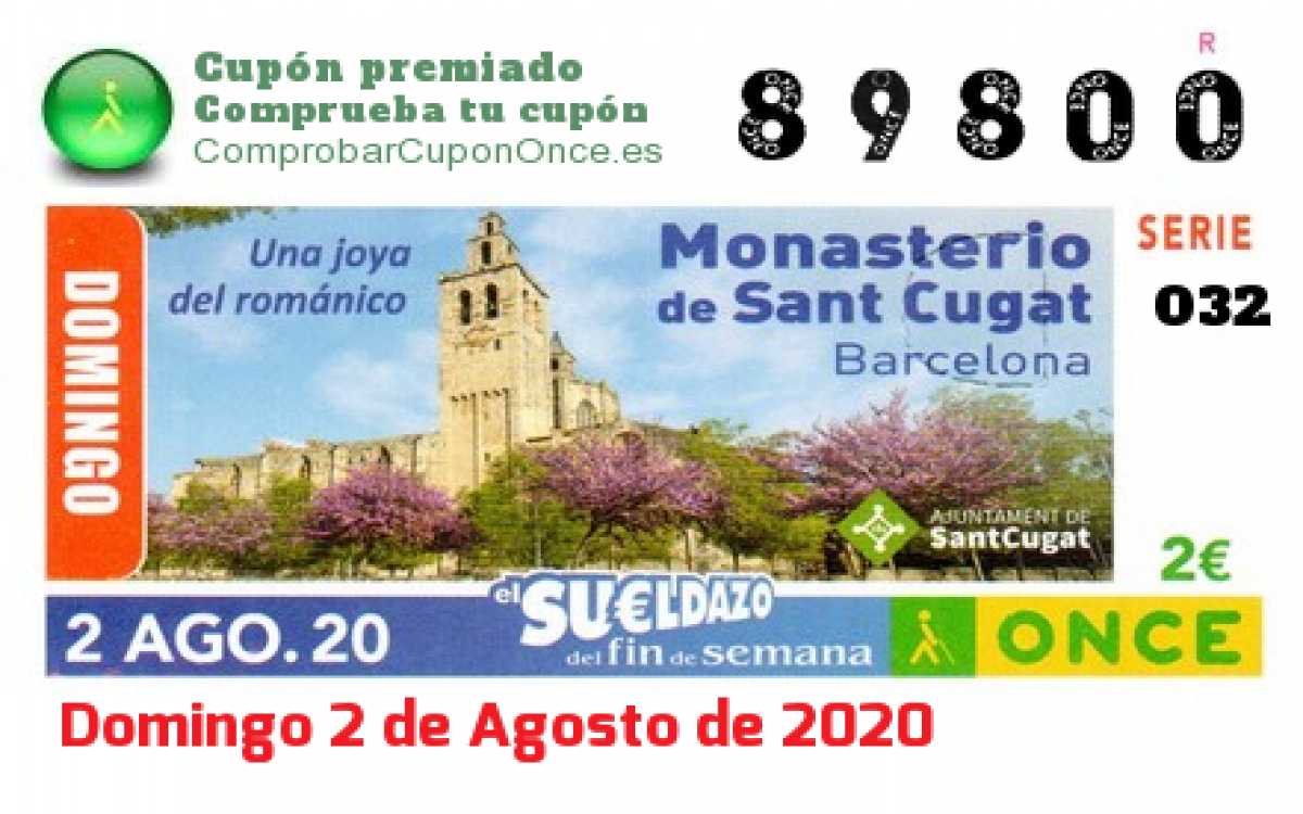 Sueldazo ONCE premiado el Domingo 2/8/2020