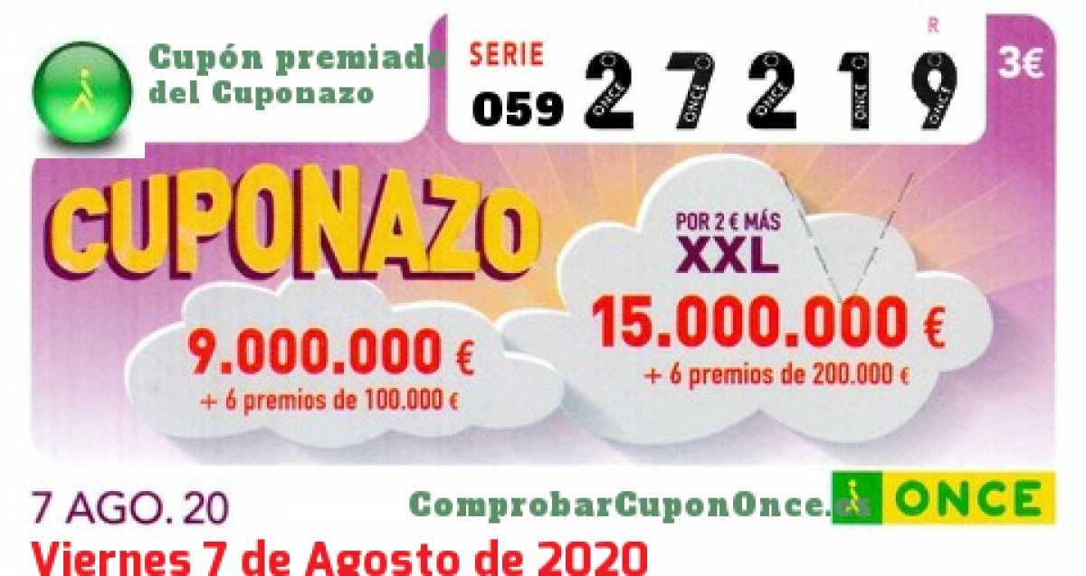 Cuponazo ONCE premiado el Viernes 7/8/2020