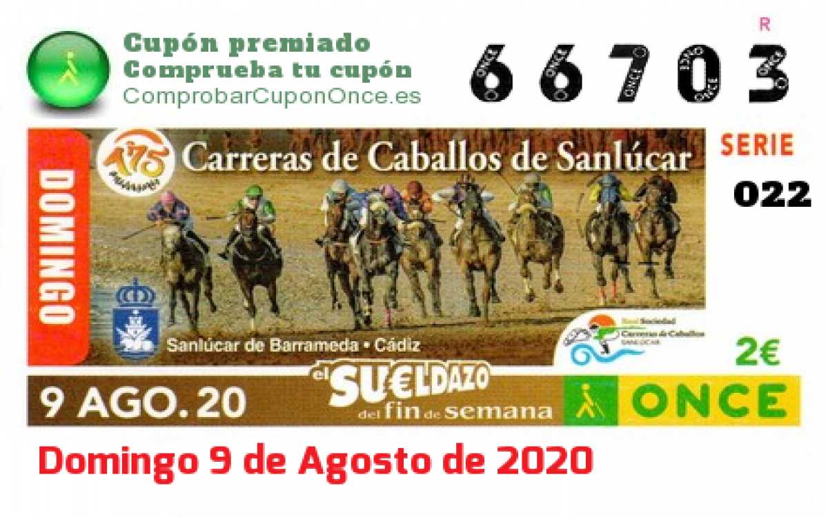 Sueldazo ONCE premiado el Domingo 9/8/2020