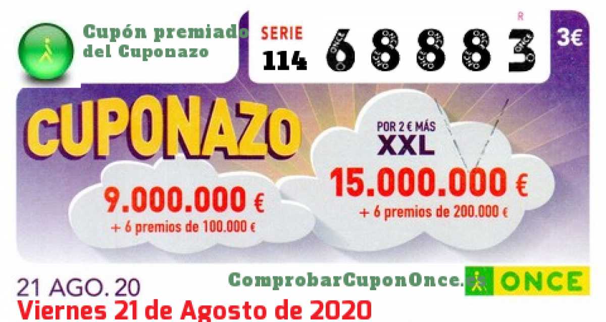 Cuponazo ONCE premiado el Viernes 21/8/2020