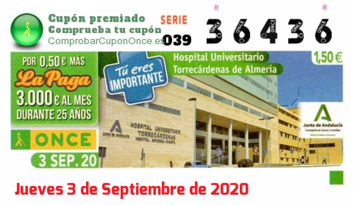 Cupón premiado en este sorteo