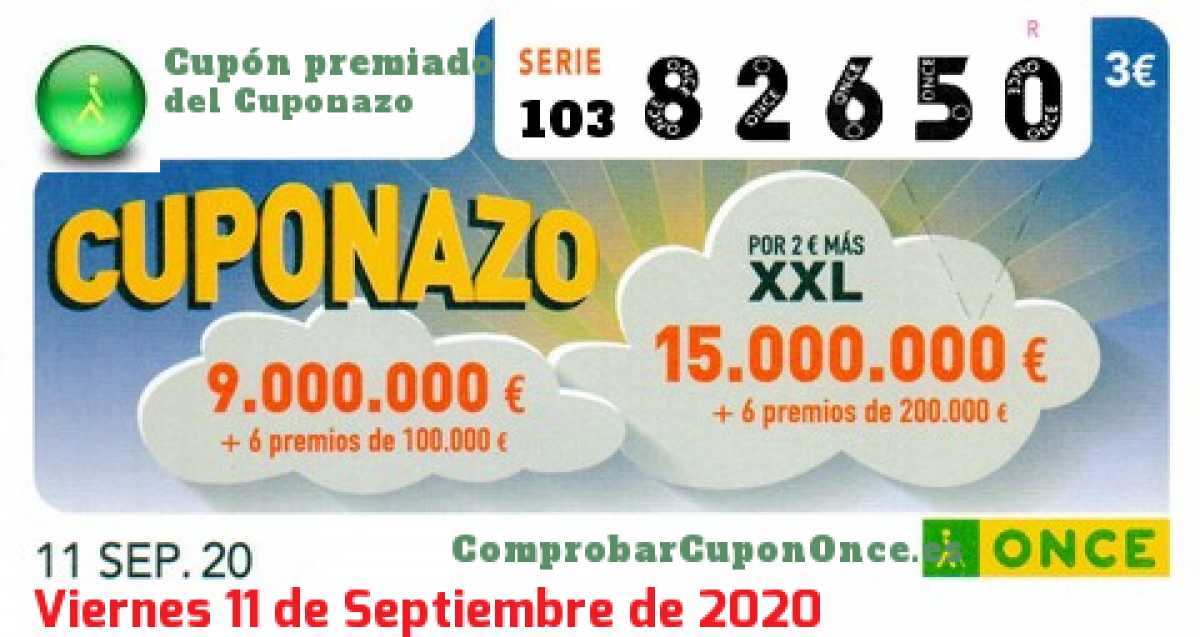 Cuponazo ONCE premiado el Viernes 11/9/2020
