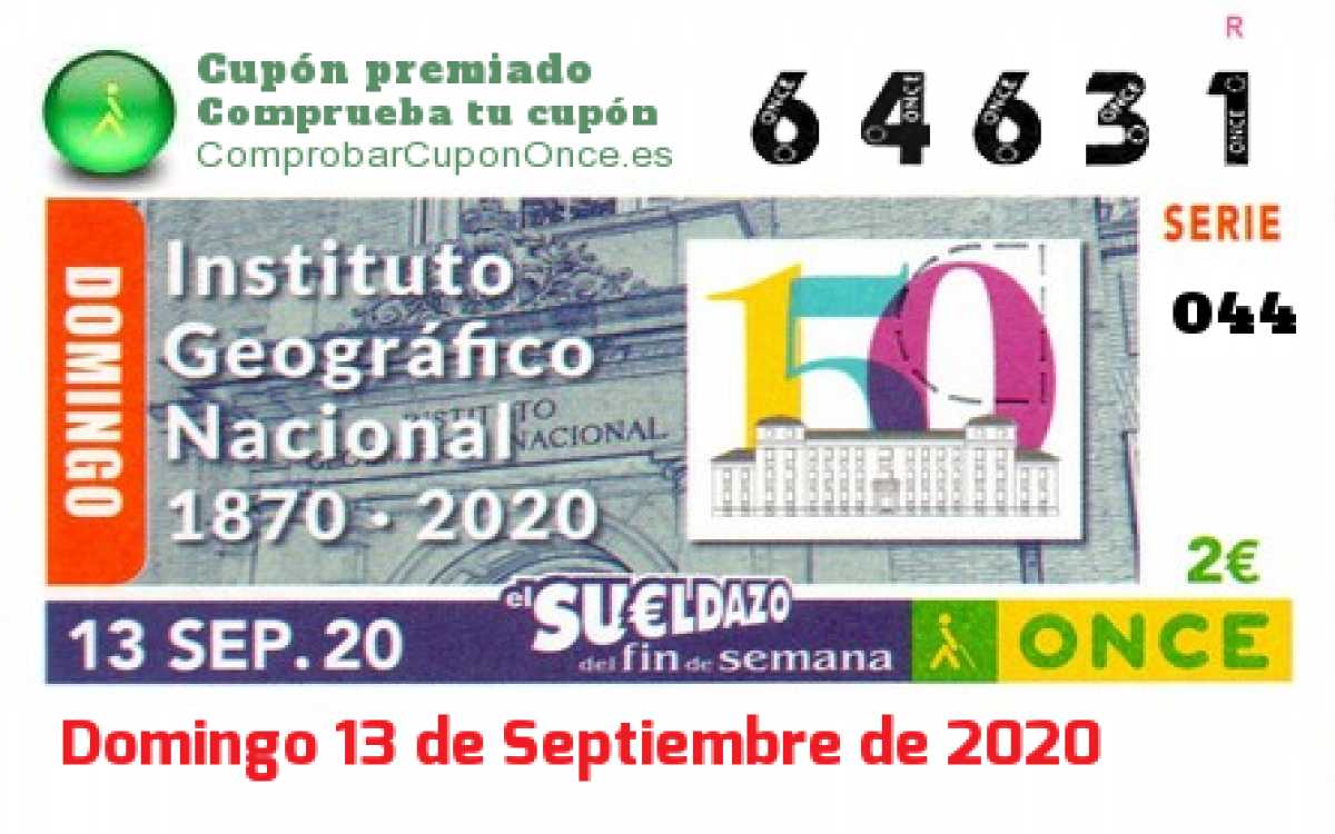 Sueldazo ONCE premiado el Domingo 13/9/2020