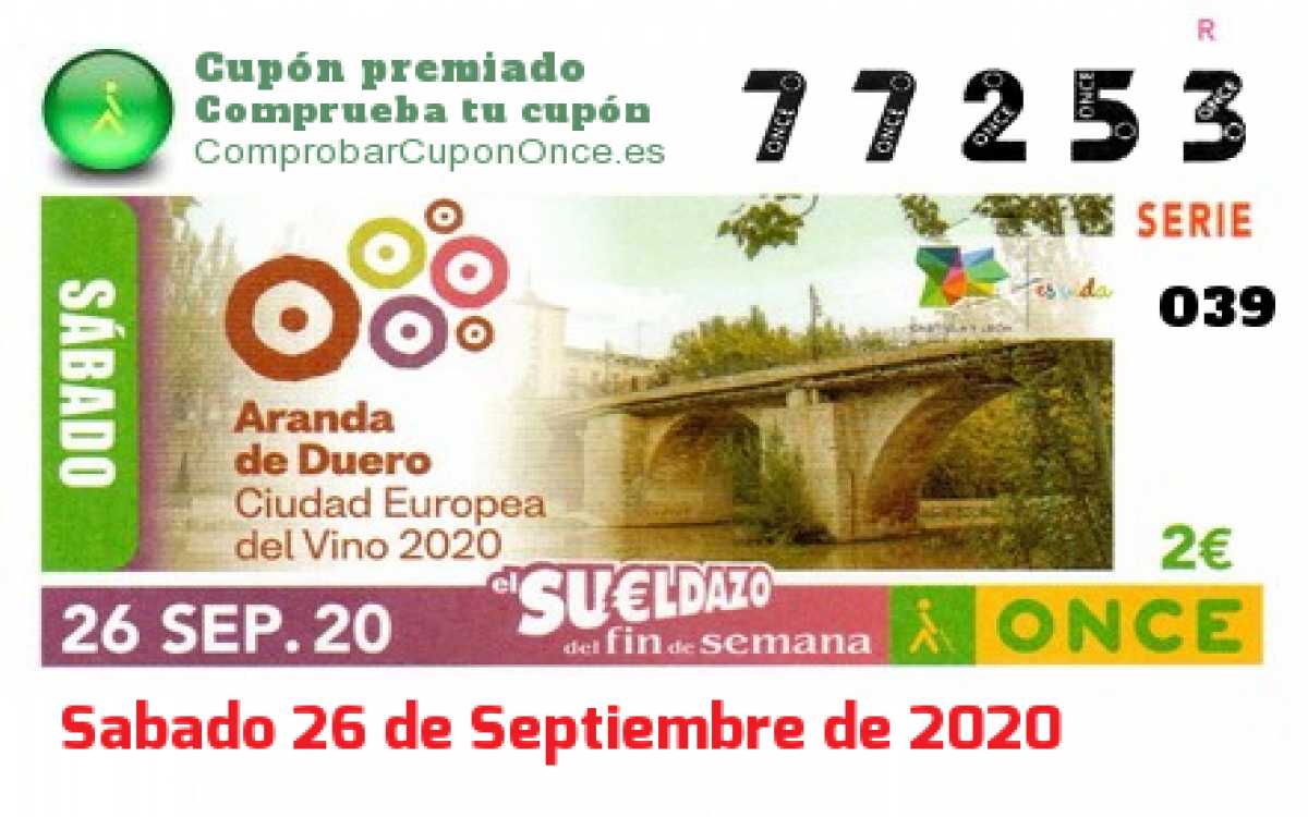 Sueldazo ONCE premiado el Sabado 26/9/2020