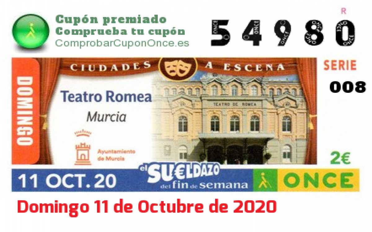 Sueldazo ONCE premiado el Domingo 11/10/2020