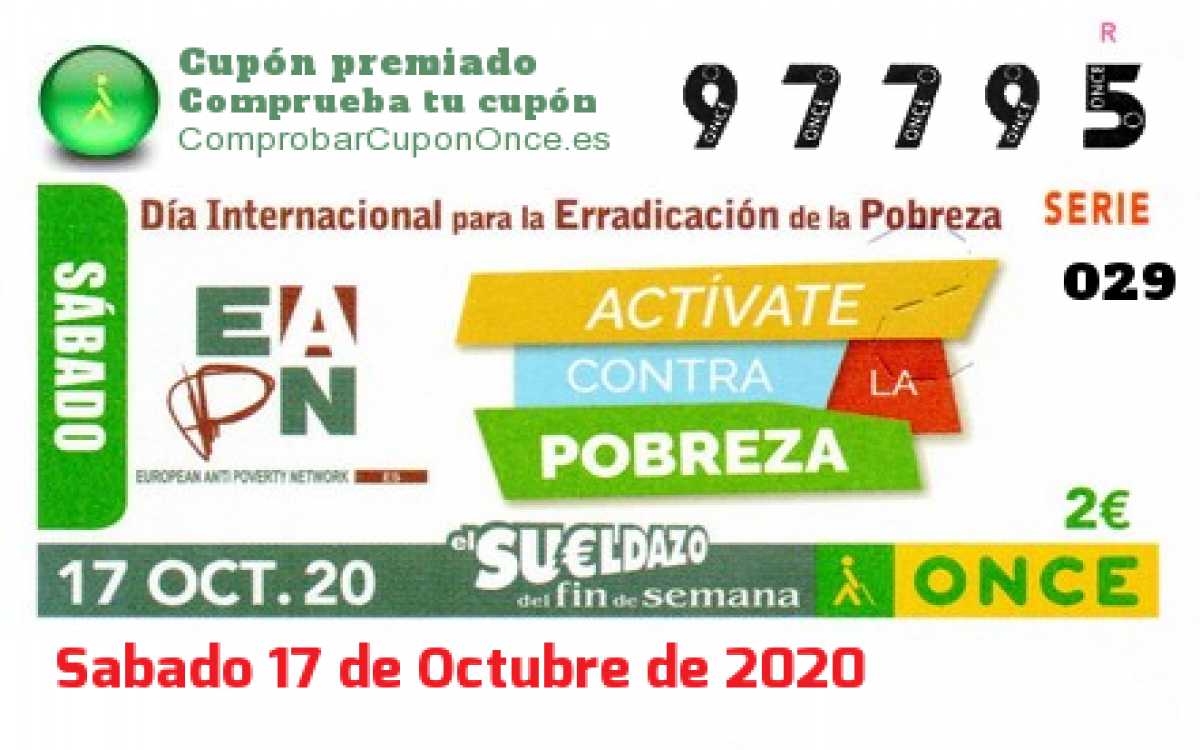 Sueldazo ONCE premiado el Sabado 17/10/2020