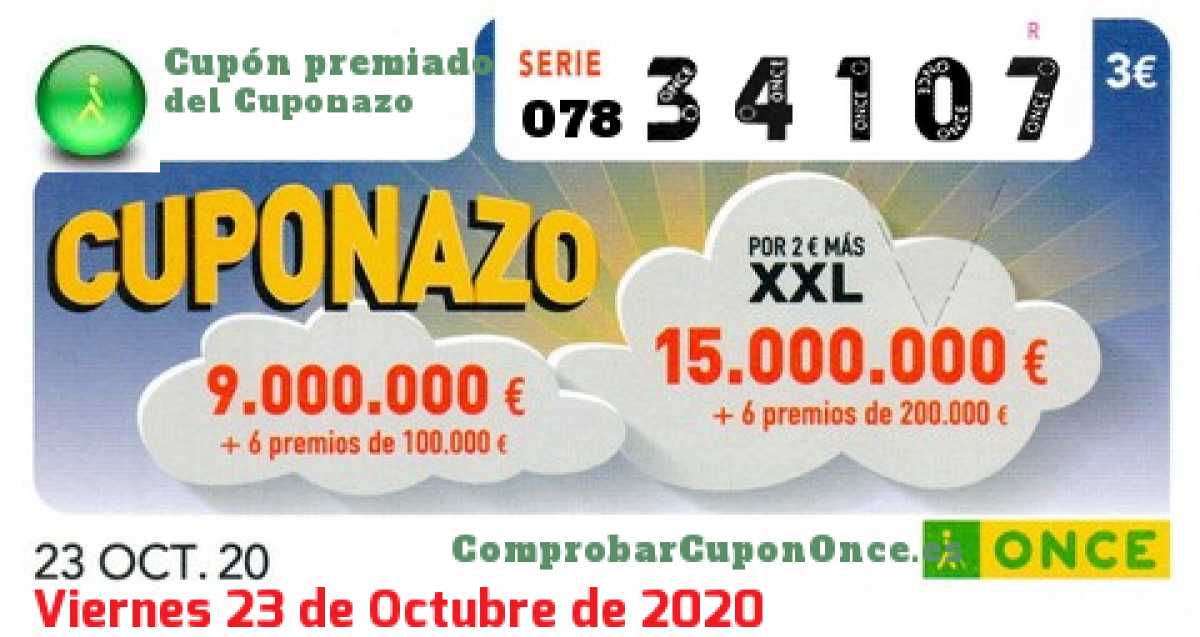 Cuponazo ONCE premiado el Viernes 23/10/2020