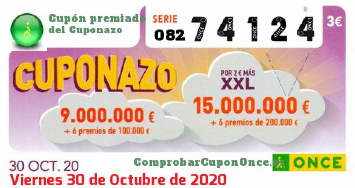 Cuponazo ONCE premiado el Viernes 30/10/2020
