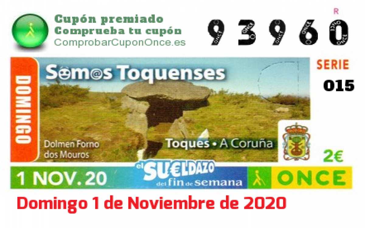 Sueldazo ONCE premiado el Domingo 1/11/2020