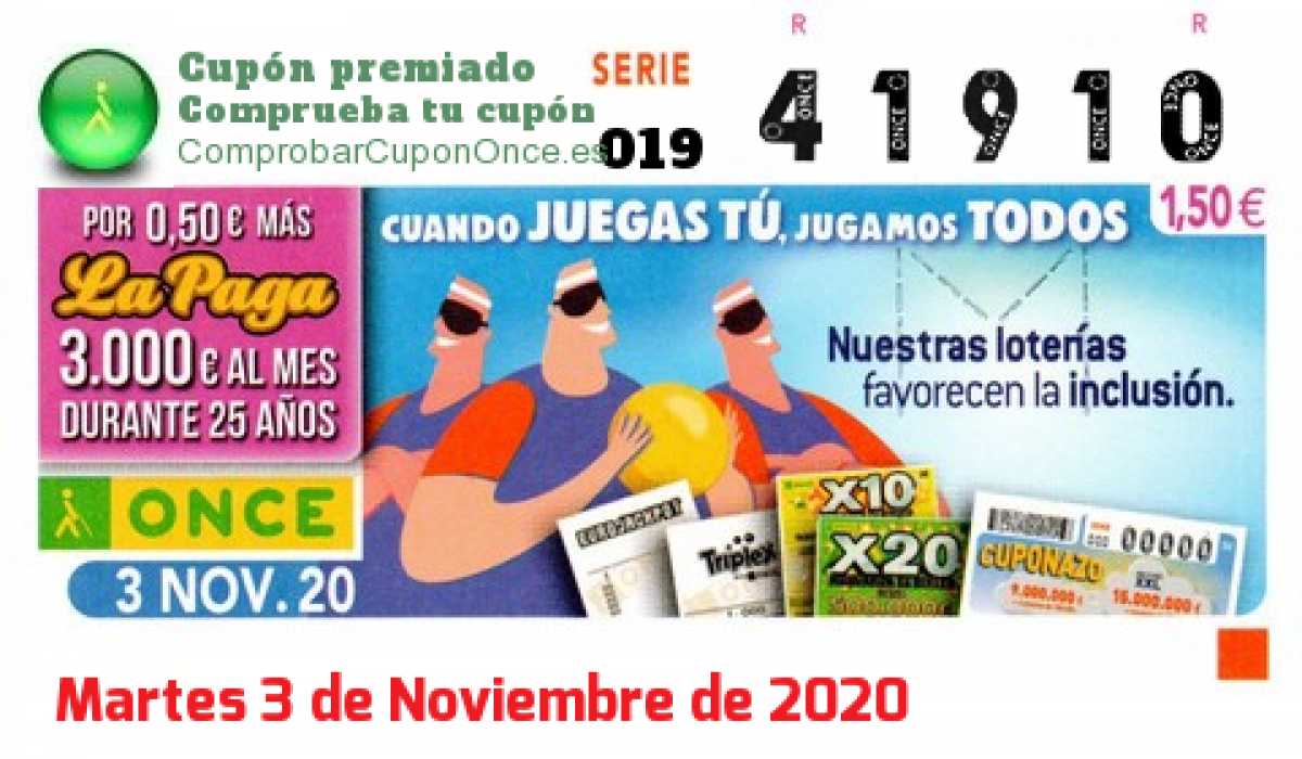 Cupón premiado en este sorteo