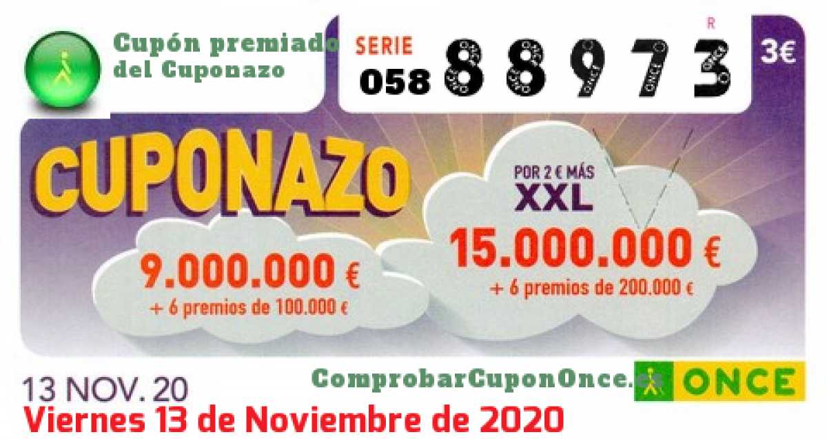 Cuponazo ONCE premiado el Viernes 13/11/2020