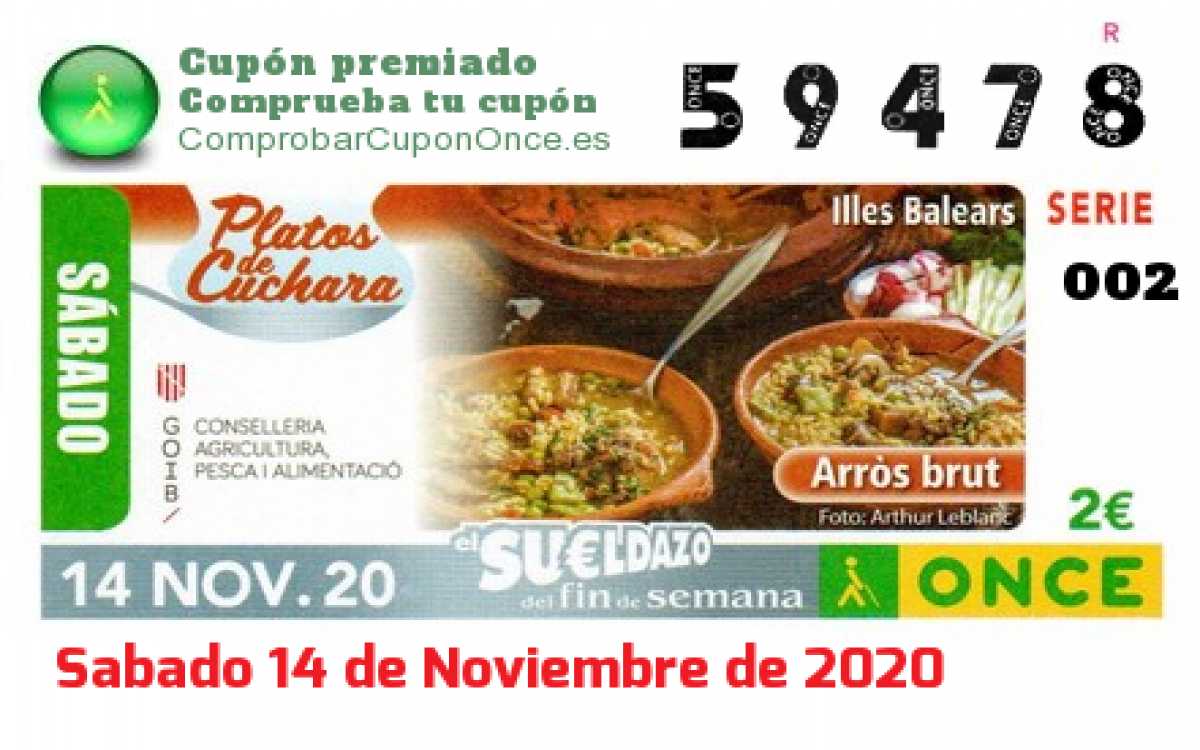 Sueldazo ONCE premiado el Sabado 14/11/2020