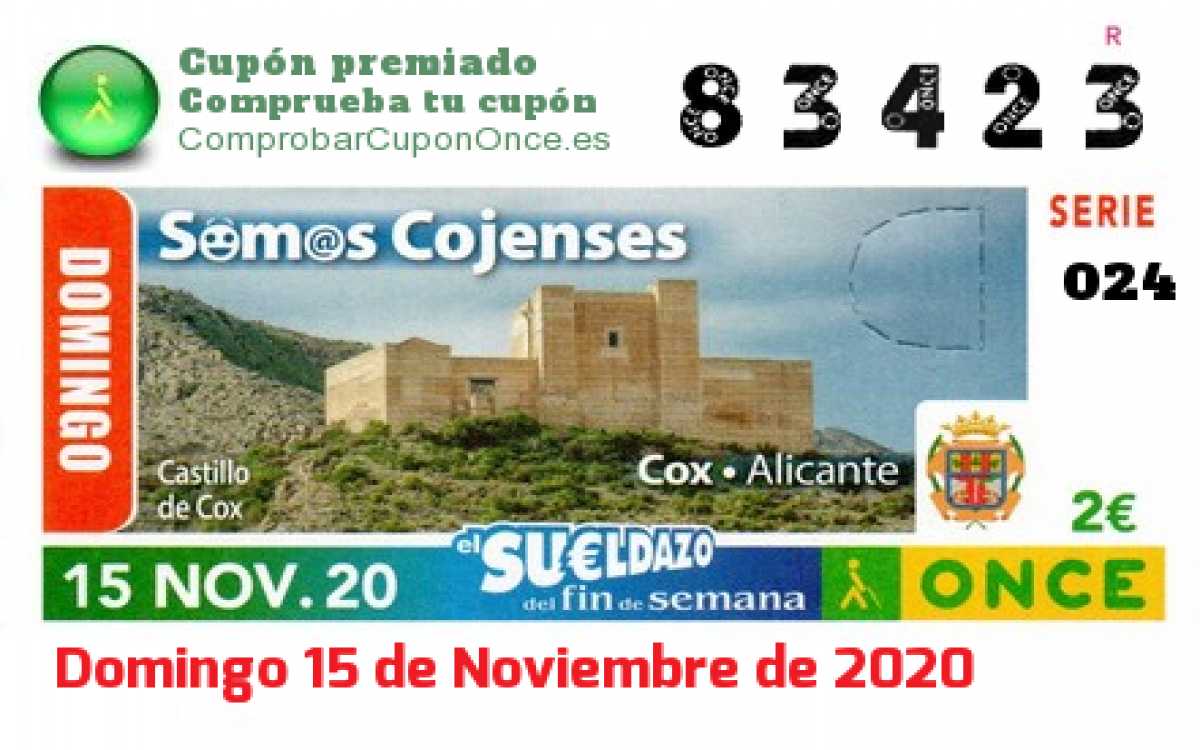 Sueldazo ONCE premiado el Domingo 15/11/2020