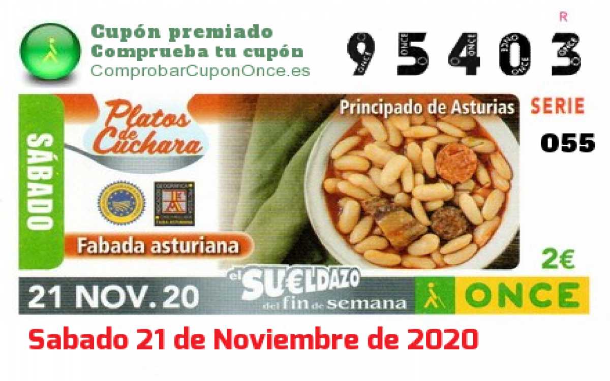 Sueldazo ONCE premiado el Sabado 21/11/2020