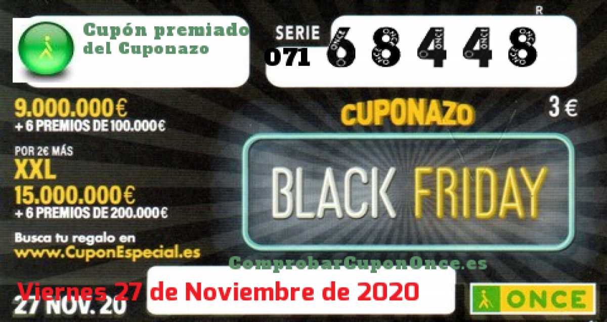 Cuponazo ONCE premiado el Viernes 27/11/2020