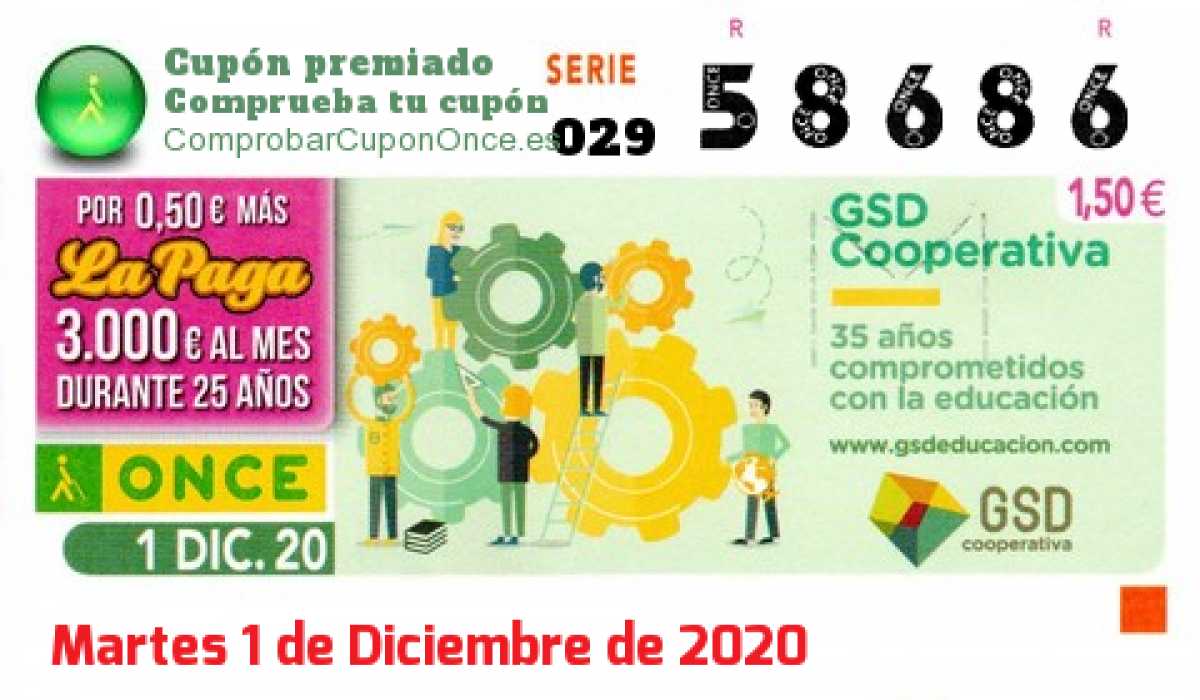 Cupón ONCE premiado el Martes 1/12/2020