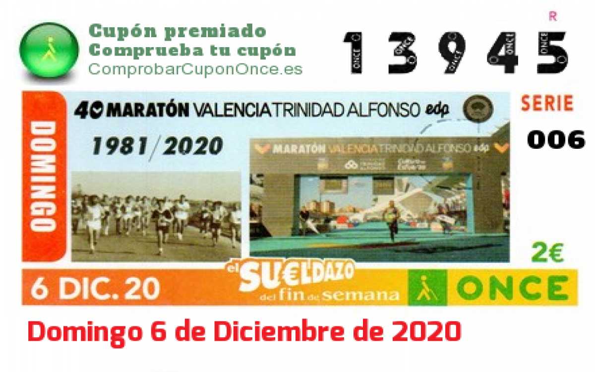 Sueldazo ONCE premiado el Domingo 6/12/2020
