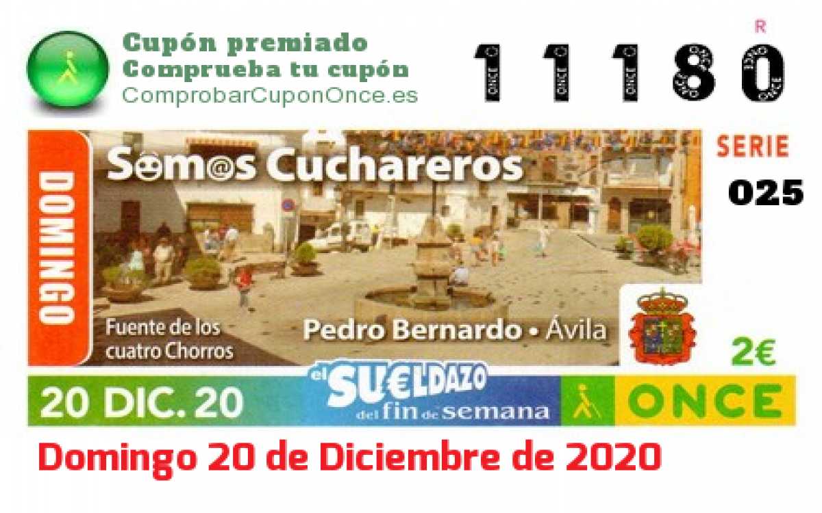 Sueldazo ONCE premiado el Domingo 20/12/2020