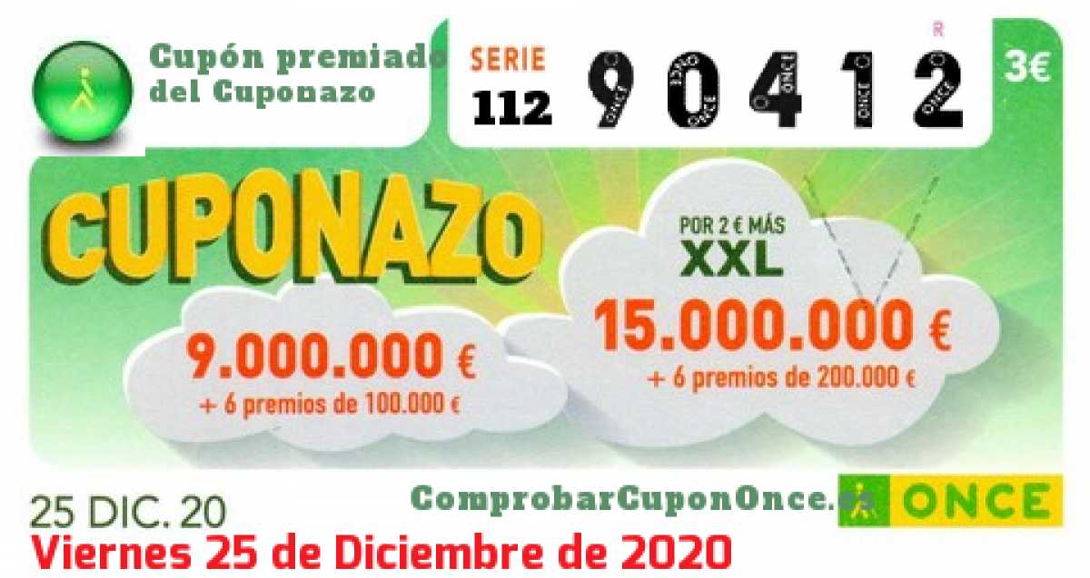 Cuponazo ONCE premiado el Viernes 25/12/2020