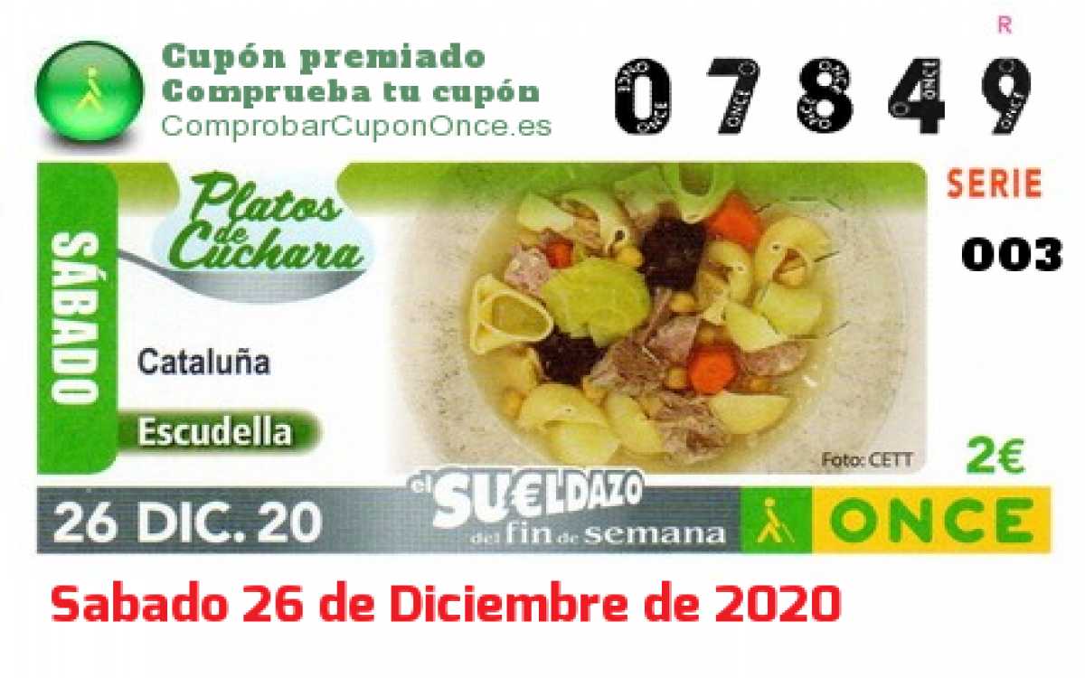 Sueldazo ONCE premiado el Sabado 26/12/2020