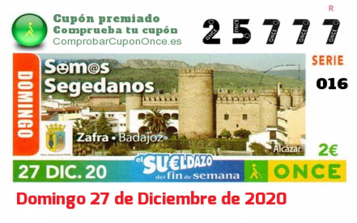 Sueldazo ONCE premiado el Domingo 27/12/2020