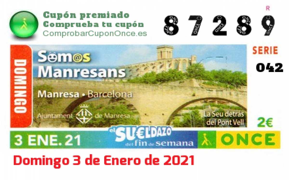 Sueldazo ONCE premiado el Domingo 3/1/2021