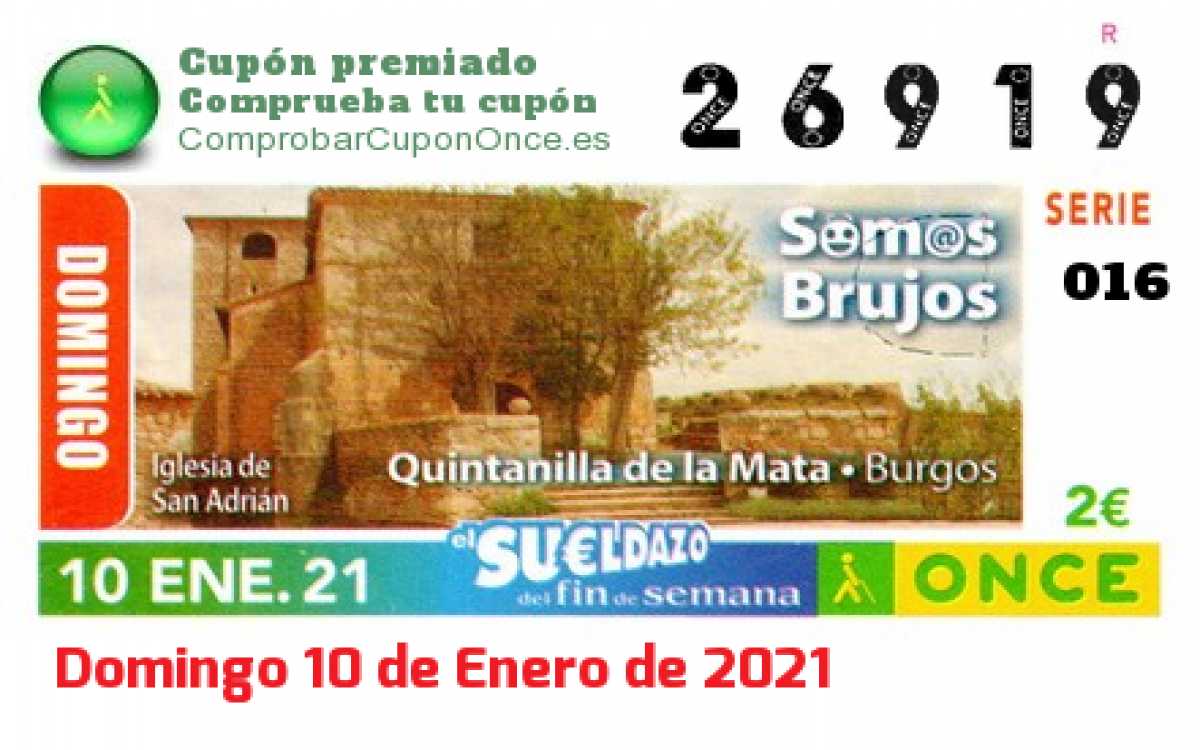 Sueldazo ONCE premiado el Domingo 10/1/2021