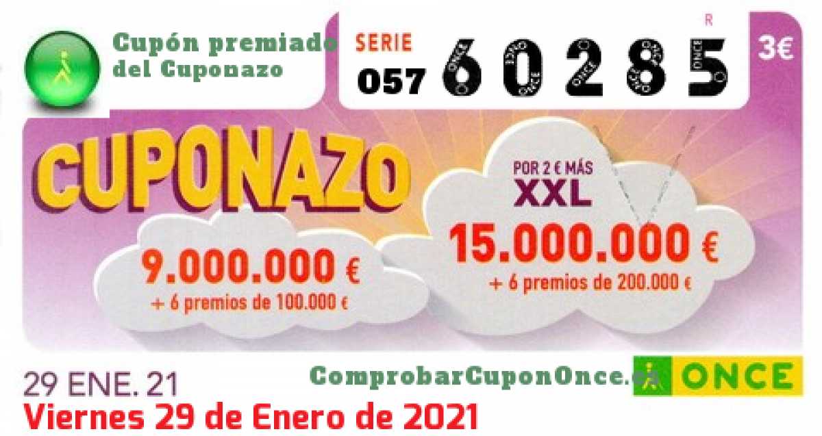 Cuponazo ONCE premiado el Viernes 29/1/2021