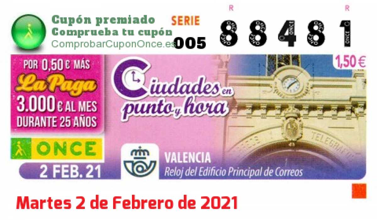 Cupón premiado en este sorteo