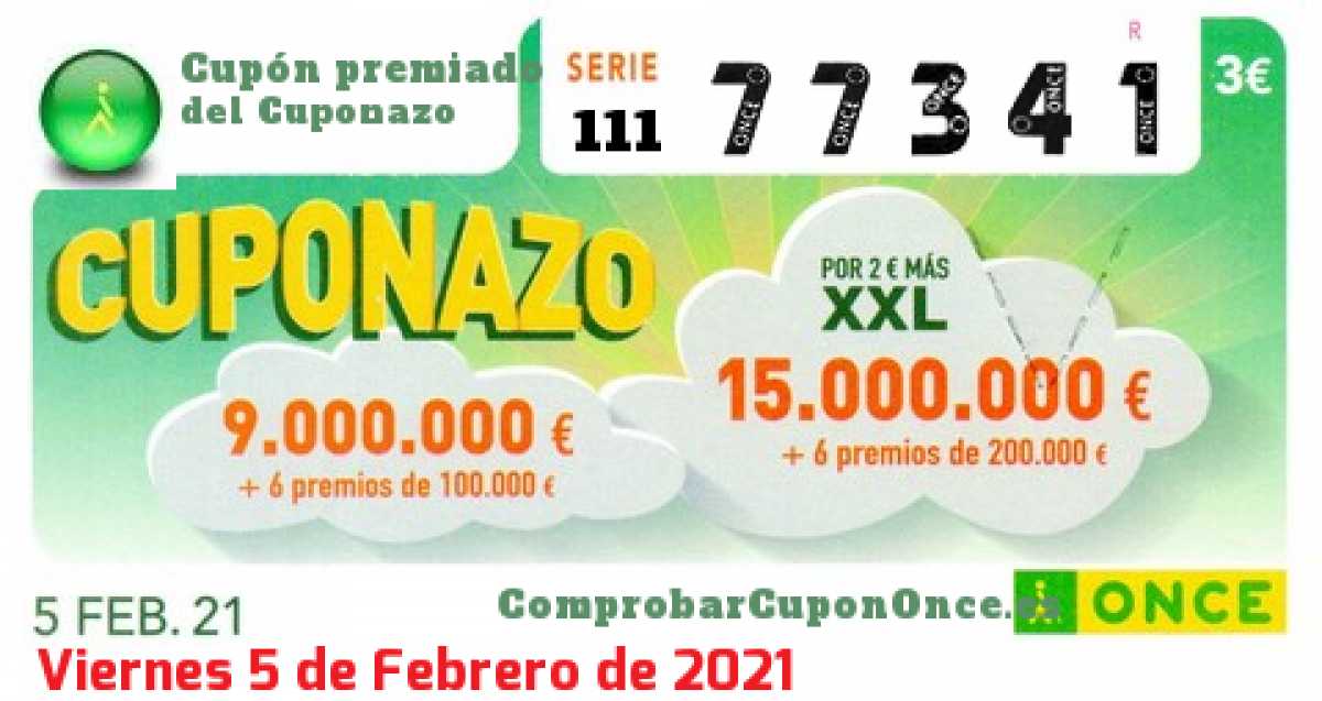 Cuponazo ONCE premiado el Viernes 5/2/2021