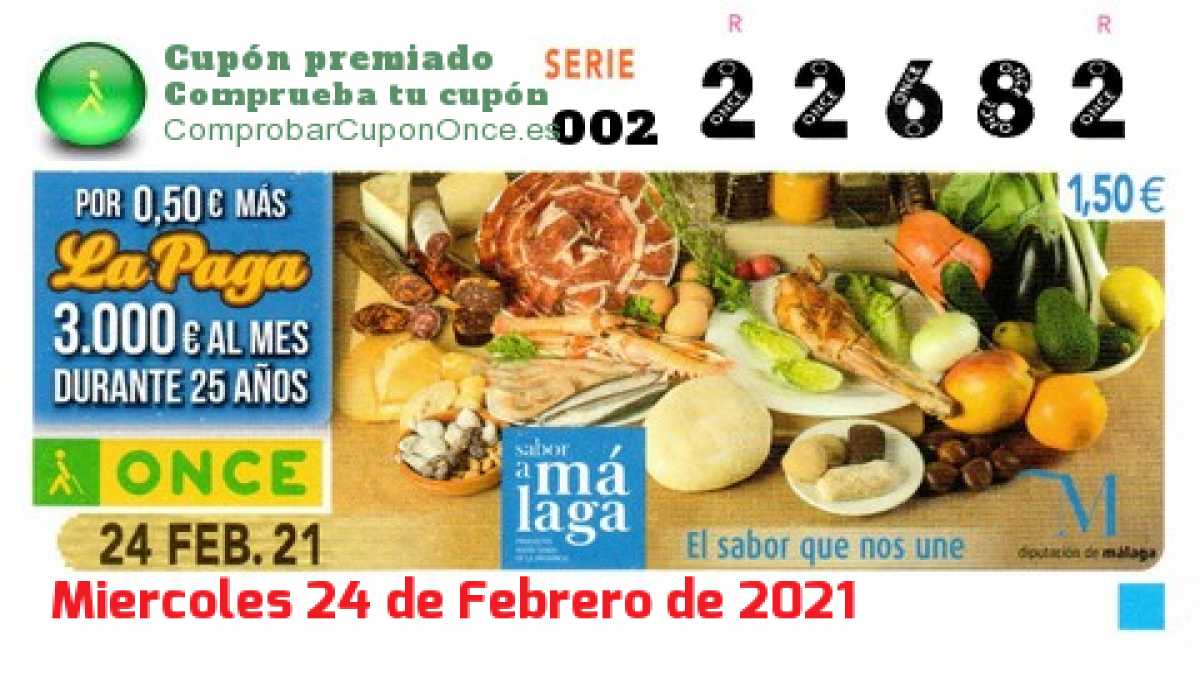 Cupón ONCE premiado el Miercoles 24/2/2021