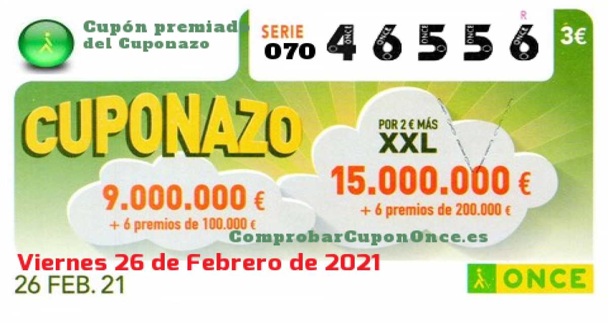 Cuponazo ONCE premiado el Viernes 26/2/2021