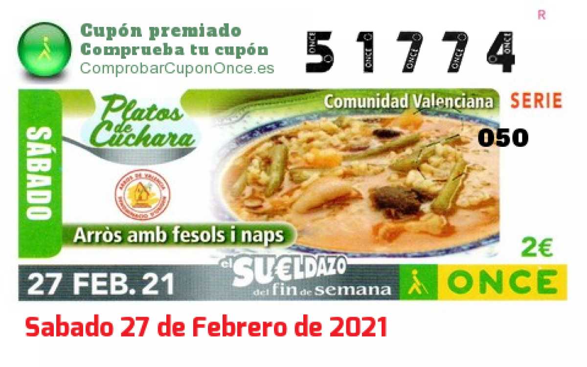 Sueldazo ONCE premiado el Sabado 27/2/2021