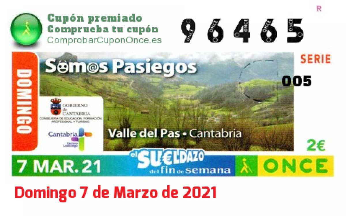 Sueldazo ONCE premiado el Domingo 7/3/2021