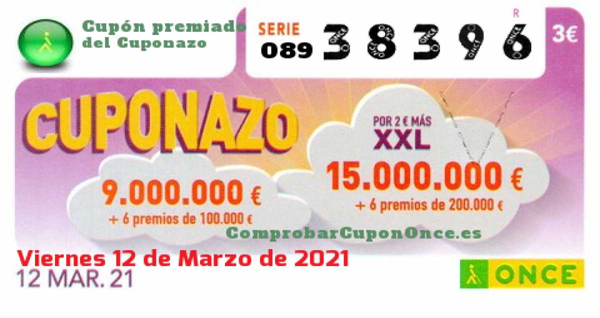 Cuponazo ONCE premiado el Viernes 12/3/2021