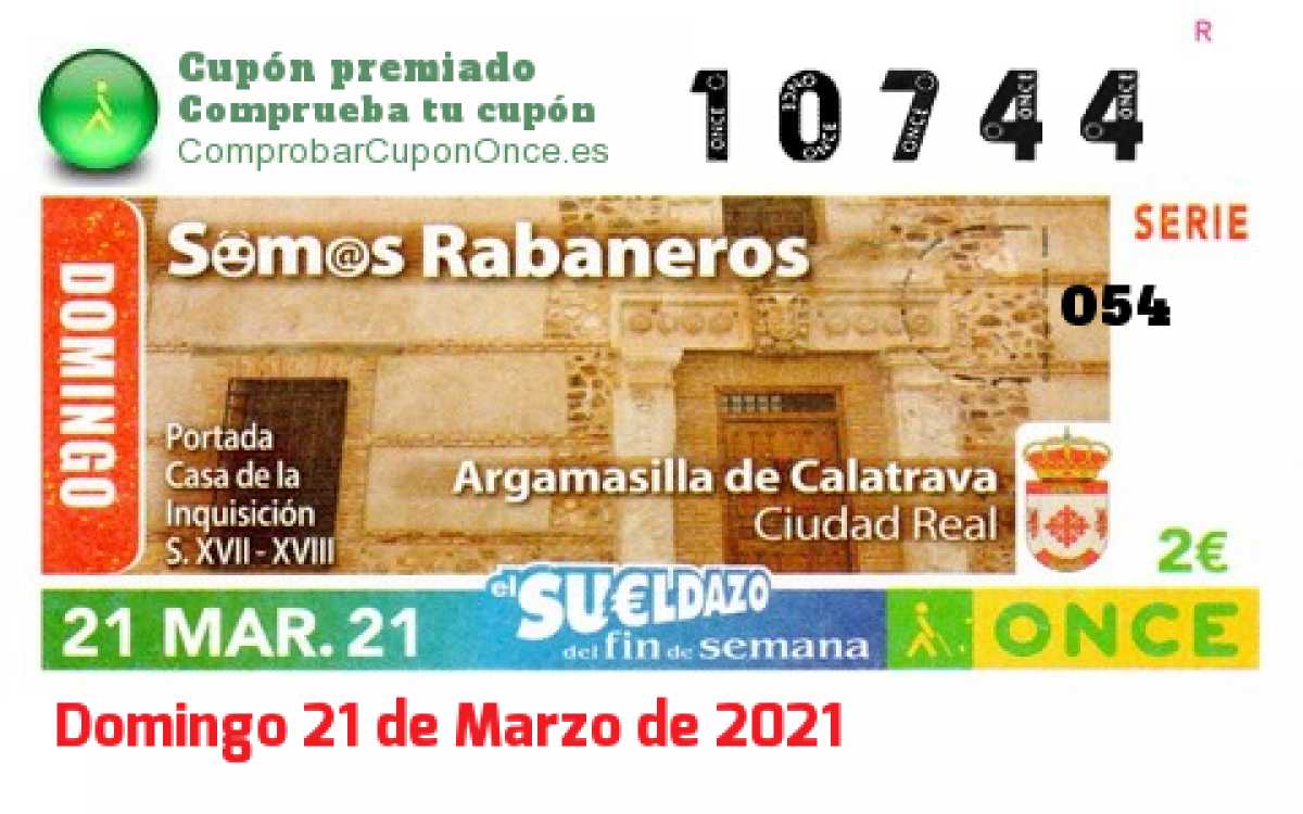 Sueldazo ONCE premiado el Domingo 21/3/2021