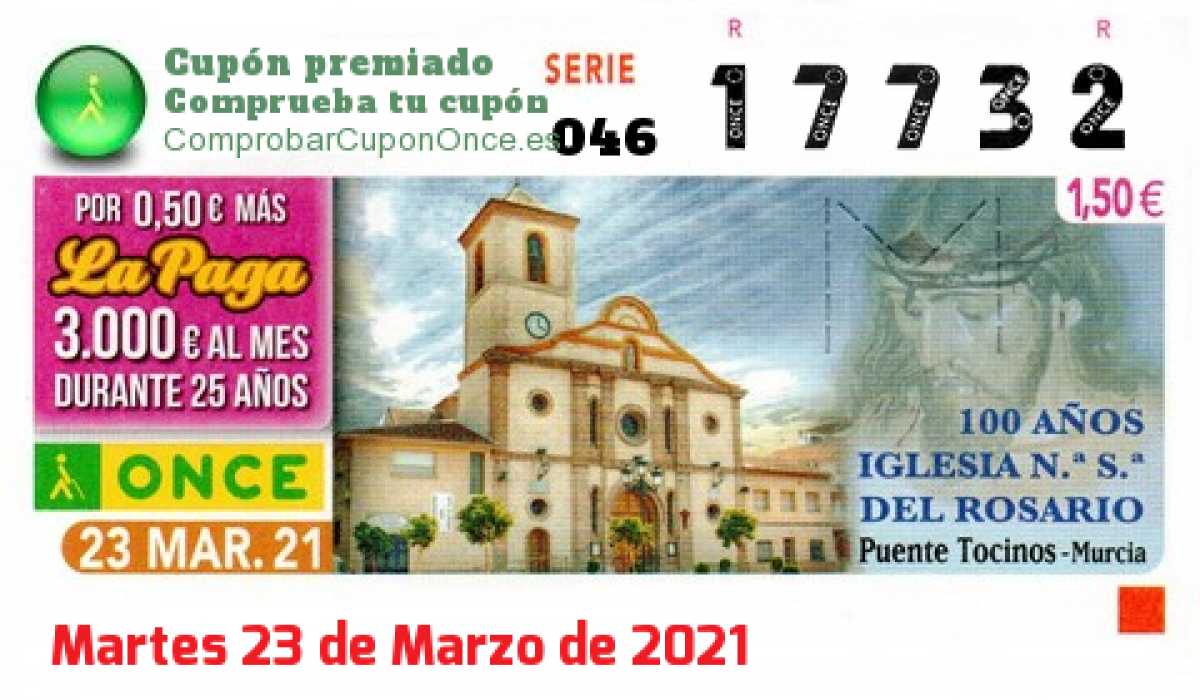 Cupón ONCE premiado el Martes 23/3/2021