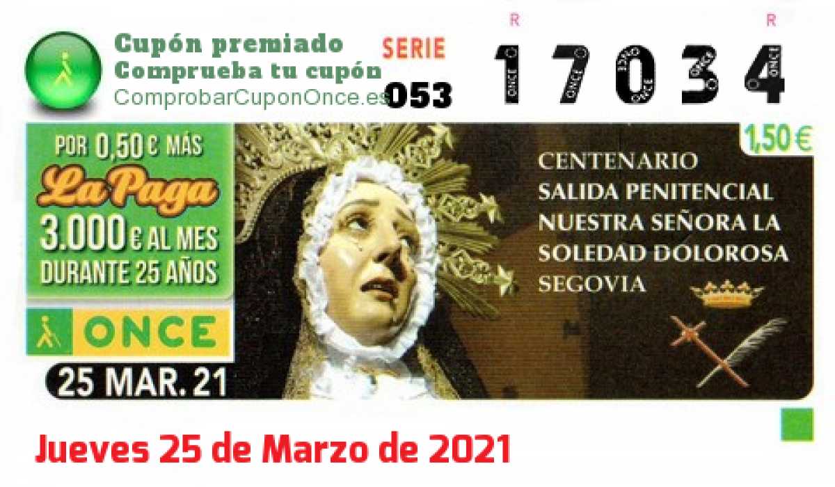 Cupón premiado en este sorteo