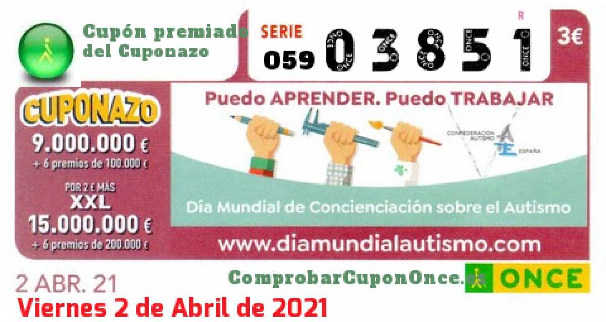 Cuponazo ONCE premiado el Viernes 2/4/2021