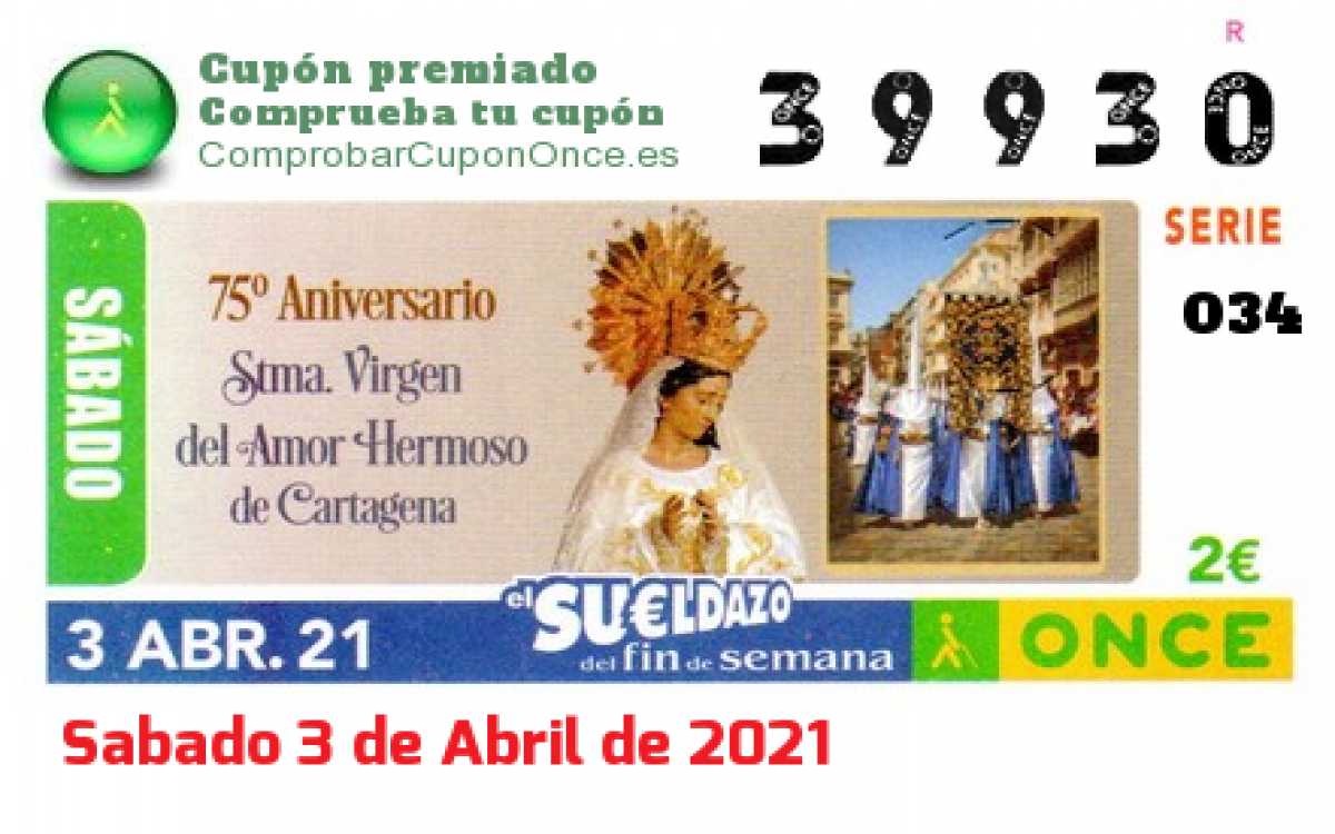 Cupón premiado en este sorteo