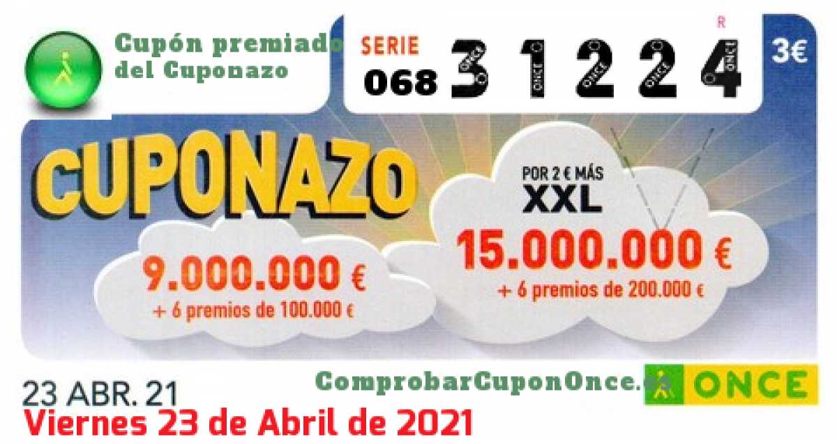 Cuponazo ONCE premiado el Viernes 23/4/2021