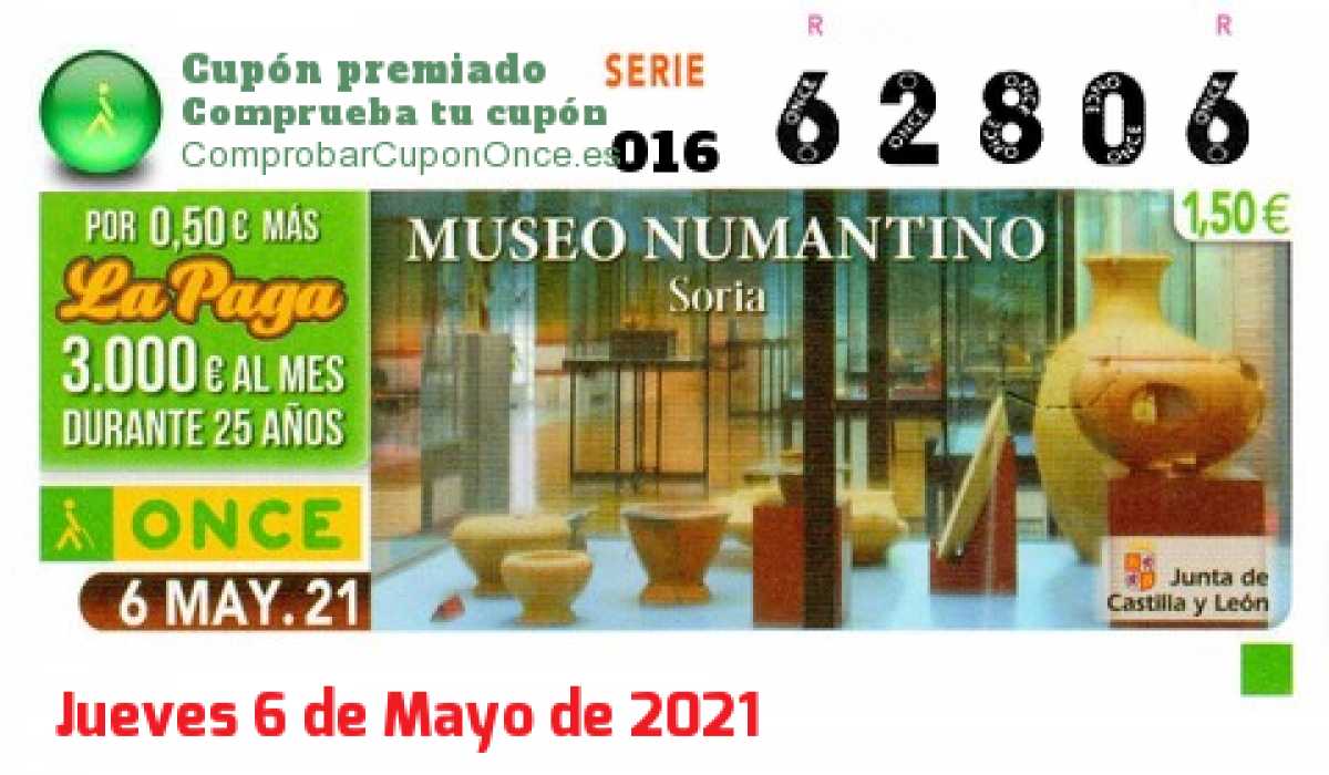 Cupón ONCE premiado el Jueves 6/5/2021