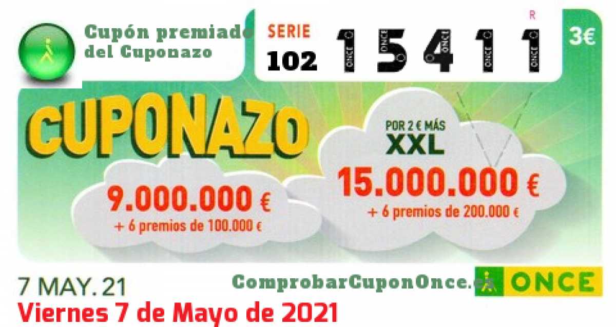 Cuponazo ONCE premiado el Viernes 7/5/2021