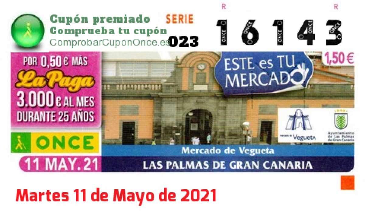 Cupón ONCE premiado el Martes 11/5/2021