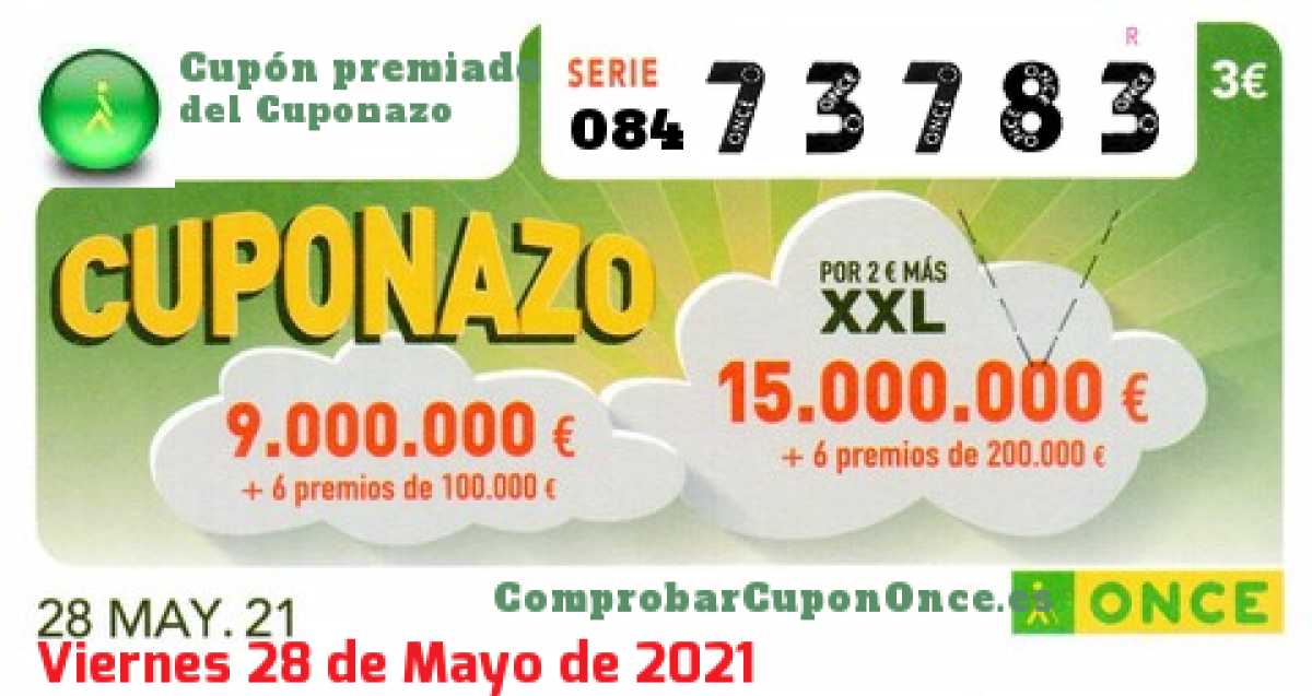 Cuponazo ONCE premiado el Viernes 28/5/2021