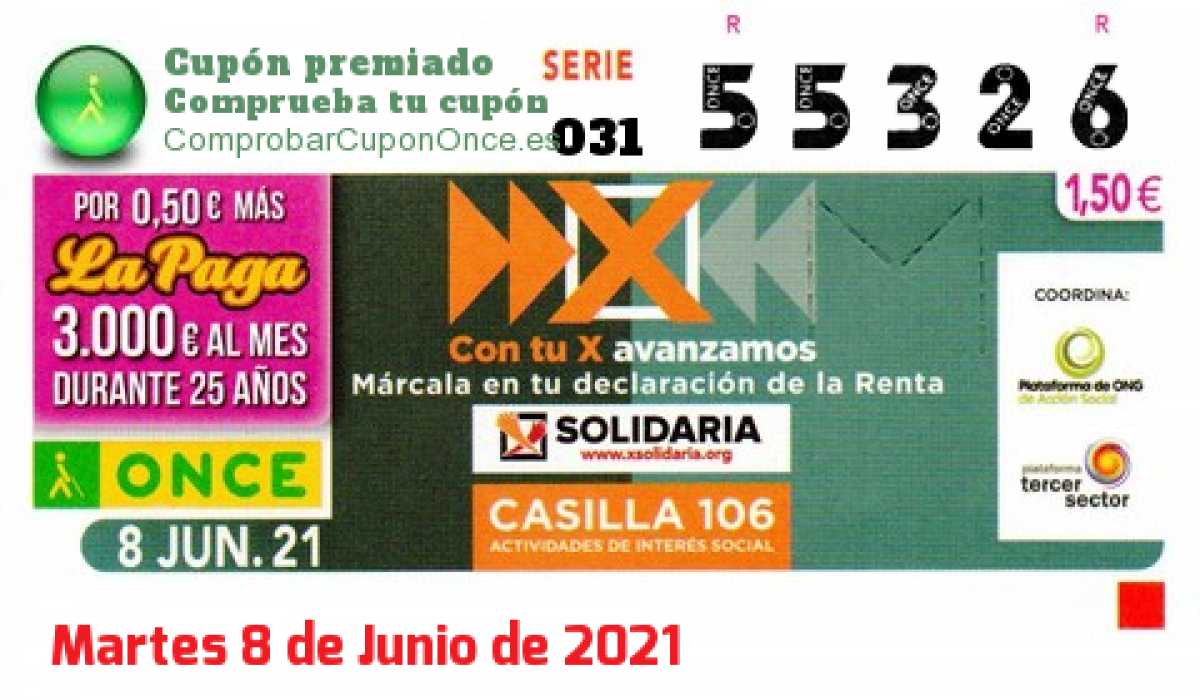 Cupón premiado en este sorteo